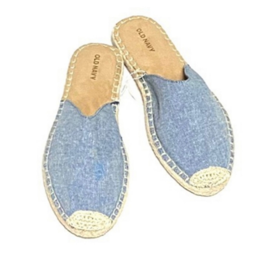 🆕Old Navy Espadrille Mules Chambray Blue Flats Womens Size 8